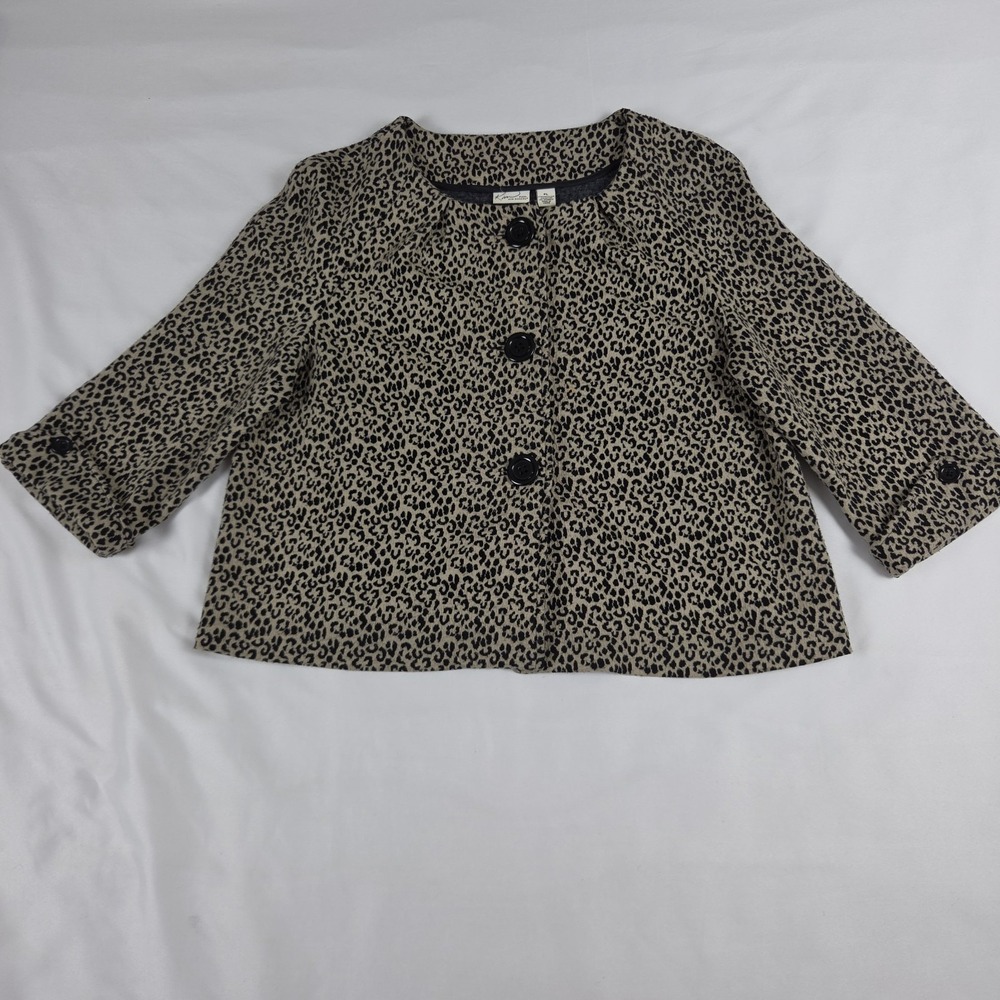 Kim Rogers Leopard Button Swing Blazer Jacket‎ Size Petite Large